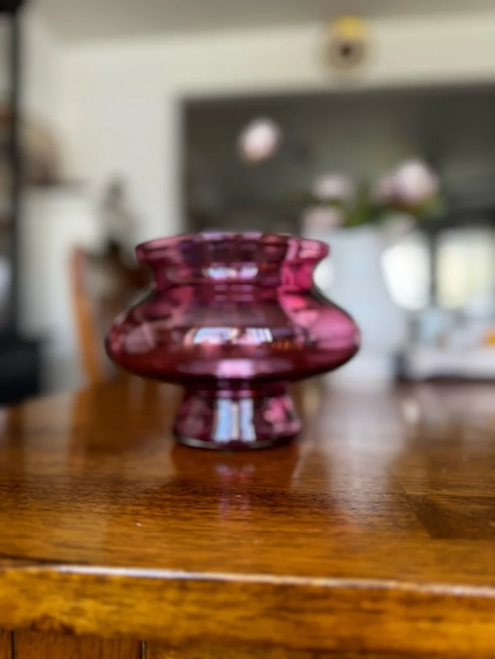 Vtg nobler cranberry art glass hurricane lamp candle holder
